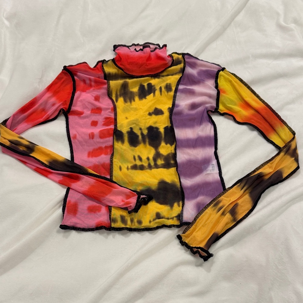 Colorful Tie-Dye Long Sleeve Mesh Top